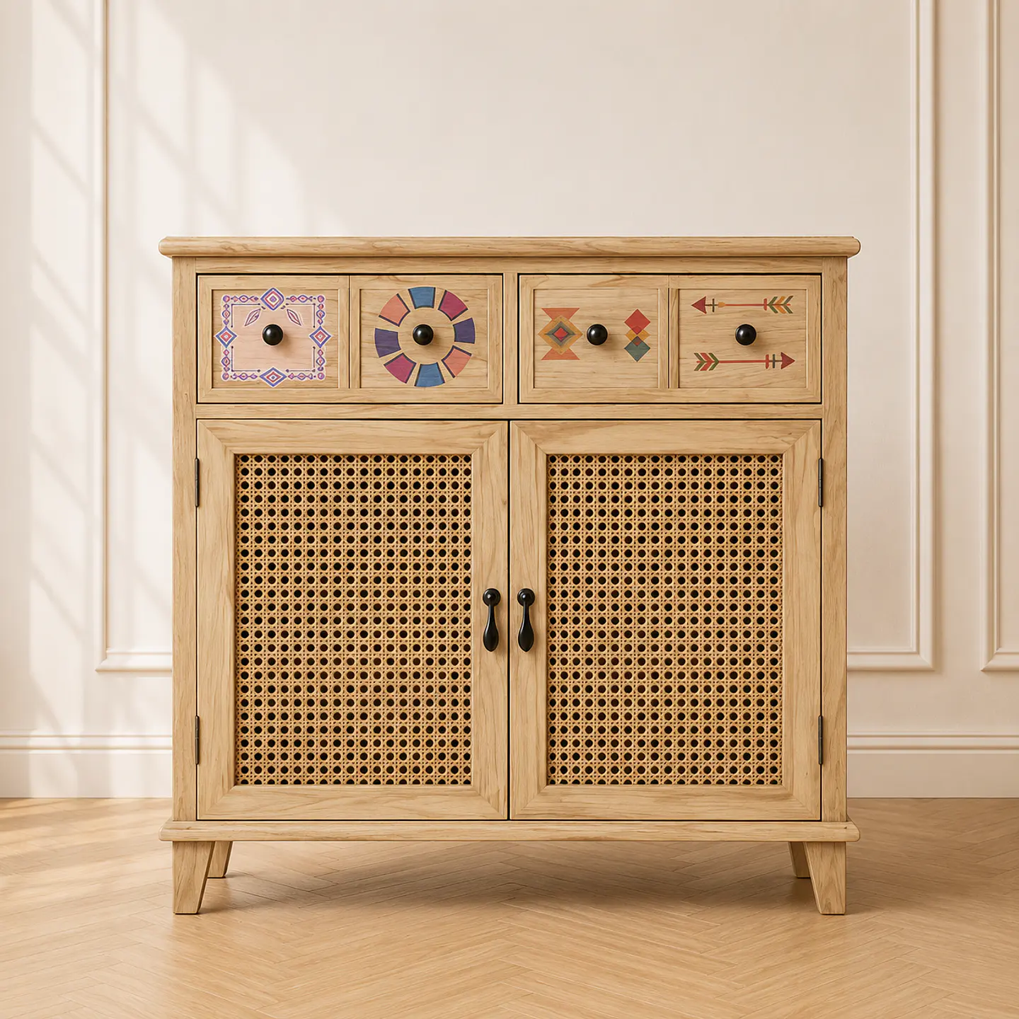 Gabinete Arrimo Siena Rattan 4 Cajones Melamina Comedor Living Dormitorio 1