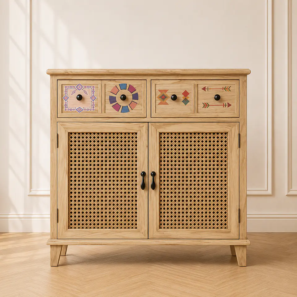 Gabinete Arrimo Siena Rattan 4 Cajones Melamina Comedor Living Dormitorio 1