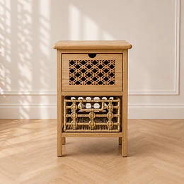 Velador Siena Rattan MDF con cesta para Dormitorio Living 