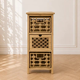 Velador Alto Siena Rattan 3 Niveles MDF Dormitorio Living oficina