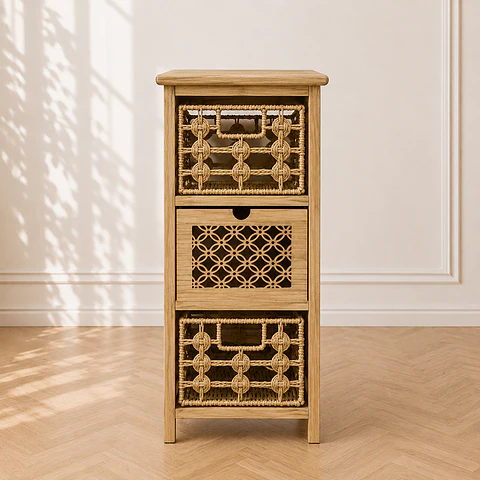 Velador Auxiliar Alto Siena Rattan 3 Niveles MDF Dormitorio Living oficina
