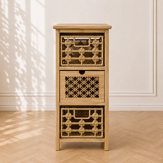 Velador Alto Siena Rattan 3 Niveles MDF Dormitorio Living oficina
