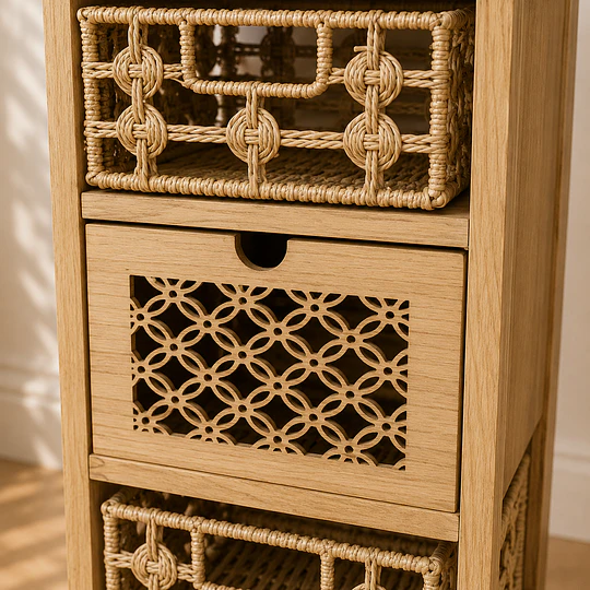 Velador Alto Siena Rattan 3 Niveles MDF Dormitorio Living oficina
