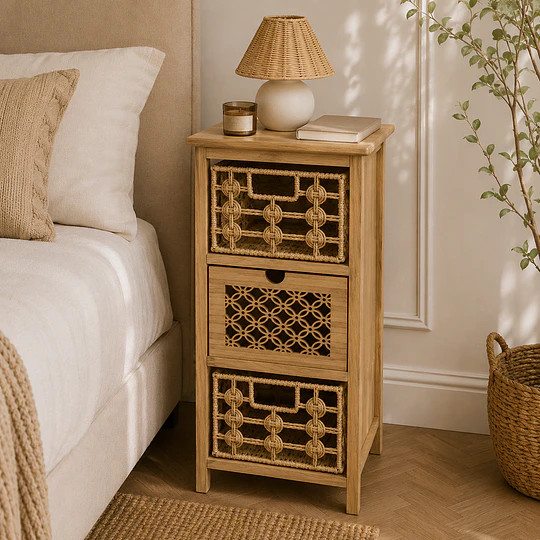 Velador Alto Siena Rattan 3 Niveles MDF Dormitorio Living oficina