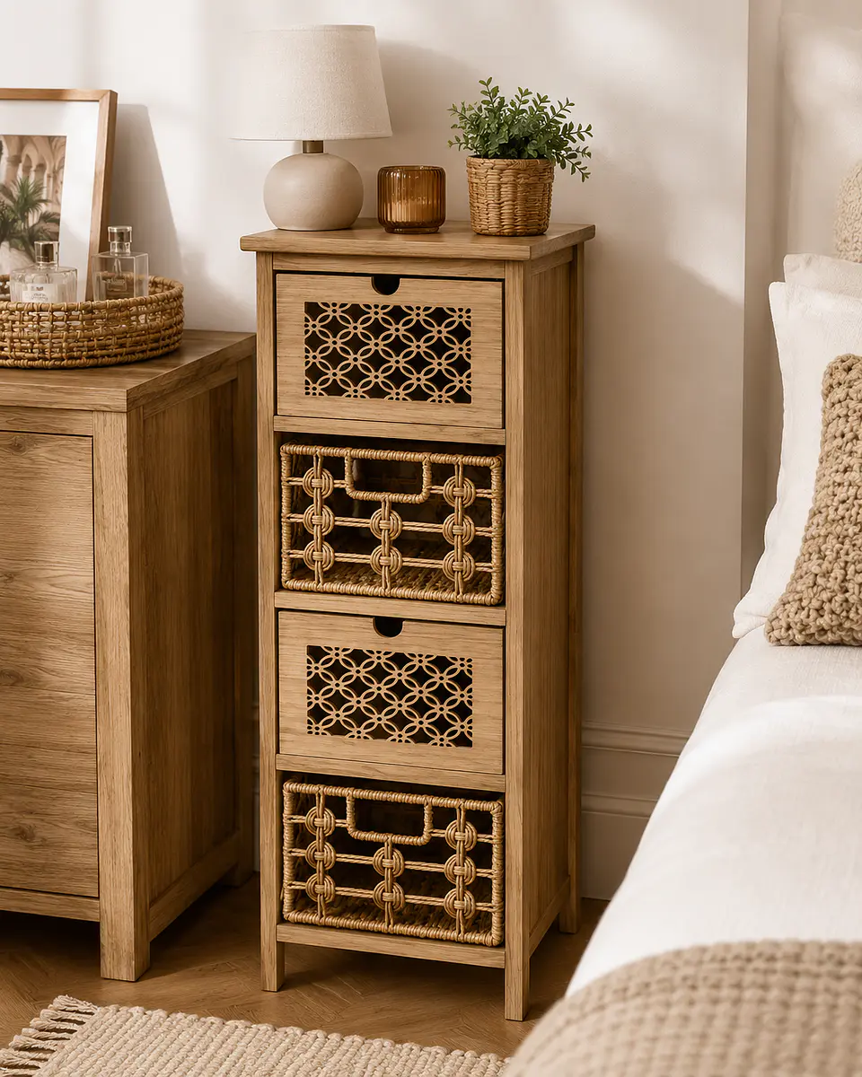 Organizador Siena Rattan 4 Niveles Melamina Dormitorio Living Baño 1