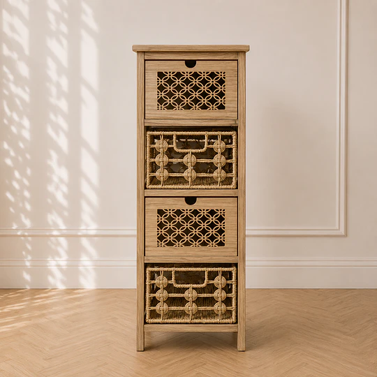 Organizador Siena Rattan 4 Niveles Melamina Dormitorio Living Baño