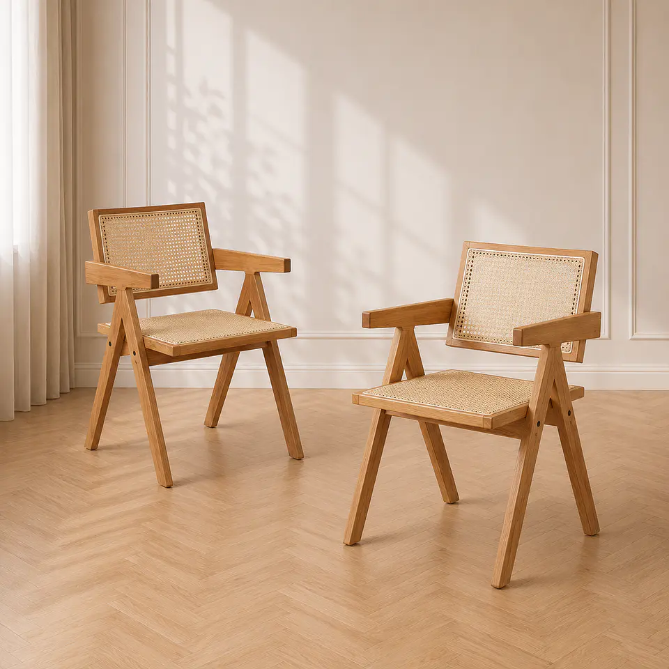 Pack 2 Silla Chandigarh Madera Rattan Comedor Living Cafetería 1