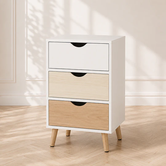 Velador Nórdico tres Cajones MDF Dormitorio Living