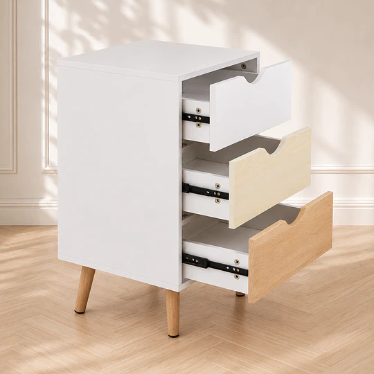 Velador Nórdico tres Cajones MDF Dormitorio Living
