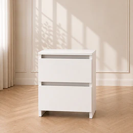 Velador Doble Cajón MDF Blanco Dormitorio Living