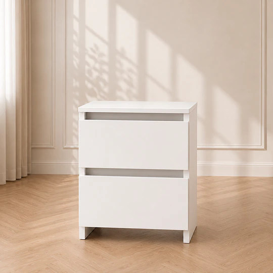 Velador Doble Cajón MDF Blanco Dormitorio Living