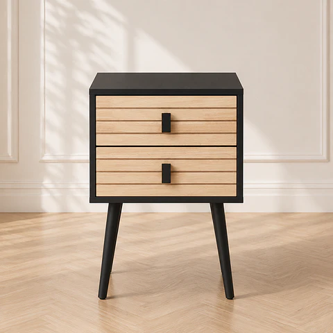 Velador Auxiliar Amber Black dos Cajones MDF Dormitorio Living