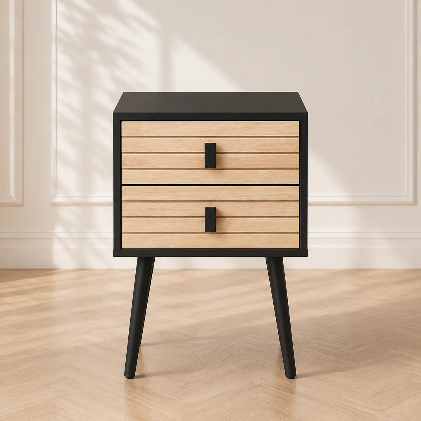 Velador Auxiliar Amber Black dos Cajones MDF Dormitorio Living 1