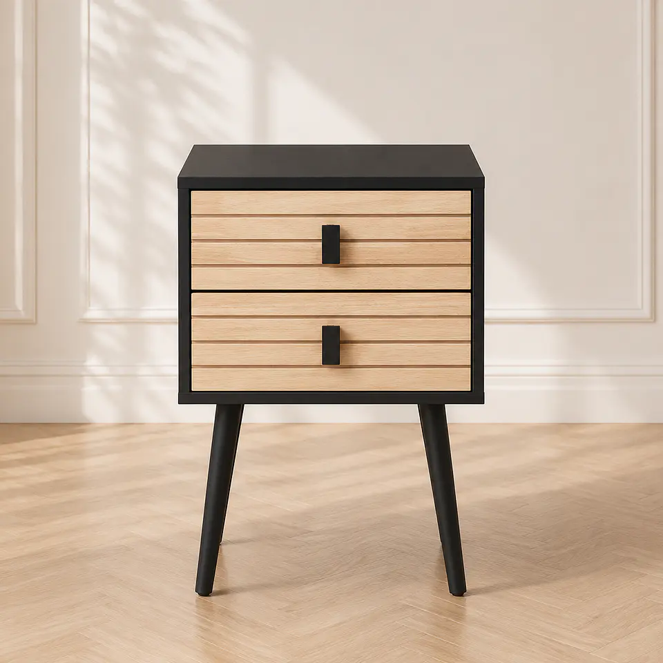 Velador Auxiliar Amber Black dos Cajones MDF Dormitorio Living 1