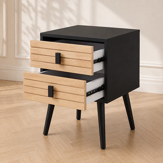 Velador Amber Black dos Cajones MDF Dormitorio Living