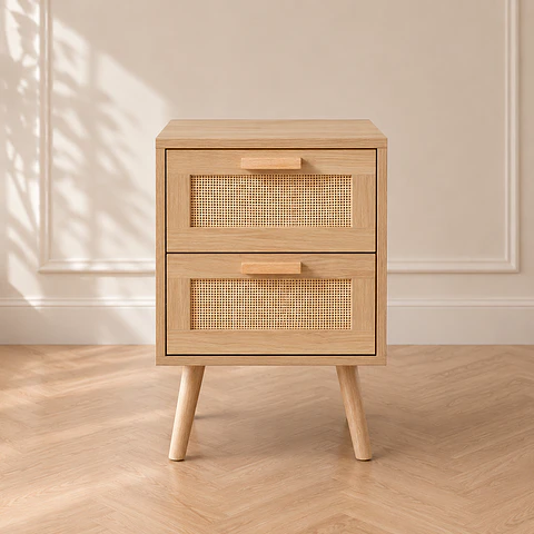 Velador Auxiliar Eames Mesh Ratán MDF Claro Dormitorio Living