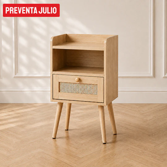 Velador Mesh Rattan MDF un cajon Dormitorio 