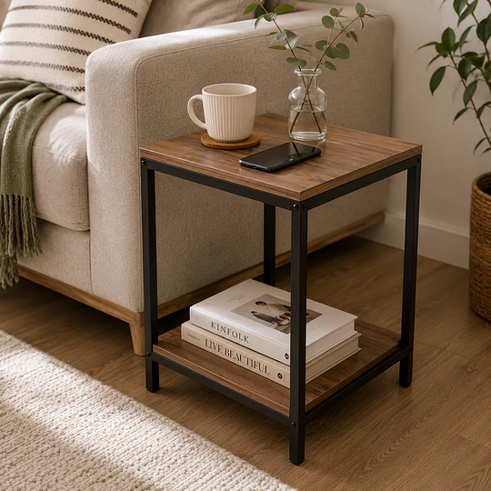 Mesa Lateral dos Niveles MDF Metal Living Dormitorio