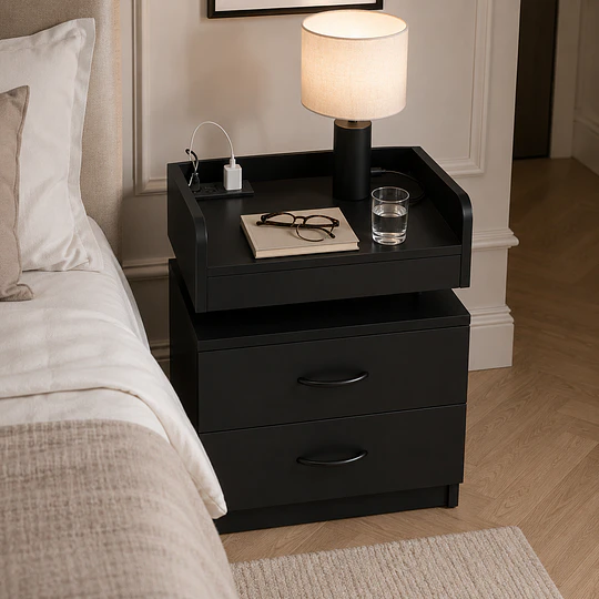Velador Auxiliar Pixel Negro MDF Dormitorio Living