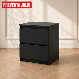 Velador Doble Cajón MDF Black Dormitorio Living