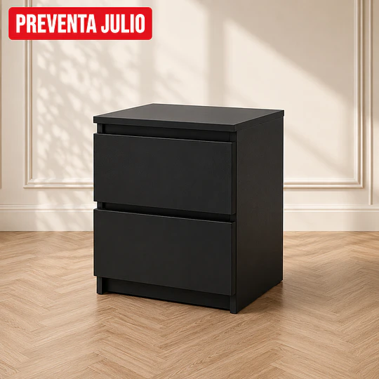 Velador Auxiliar Doble Cajón MDF Black Dormitorio Living