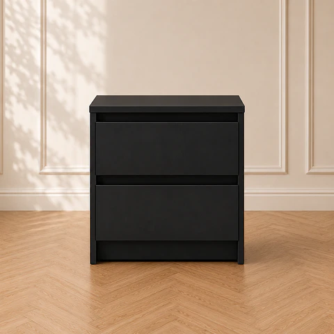 Velador Auxiliar Doble Cajón MDF Black Dormitorio Living