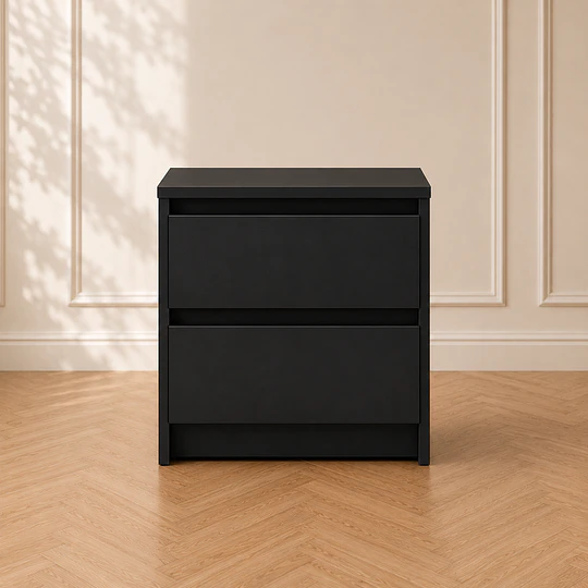 Velador Auxiliar Doble Cajón MDF Black Dormitorio Living