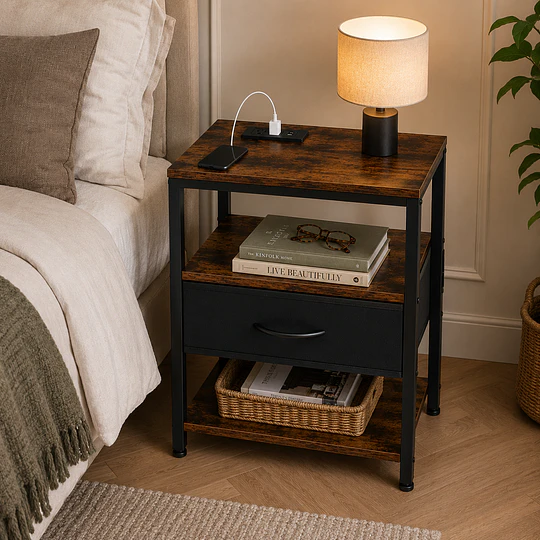 Velador Blackwood Industrial MDF Metal Dormitorio Living