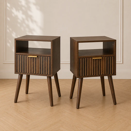 Set 2 Velador Auxiliar Teramo MDF Marrón Dormitorio Living