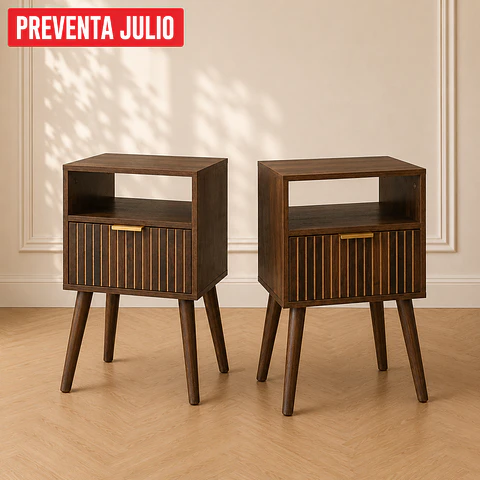 Set 2 Velador Auxiliar Teramo MDF Marrón Dormitorio Living