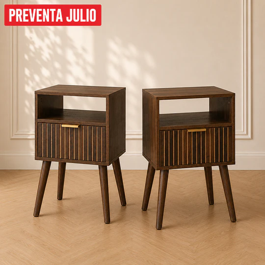Set 2 Velador Auxiliar Teramo MDF Marrón Dormitorio Living