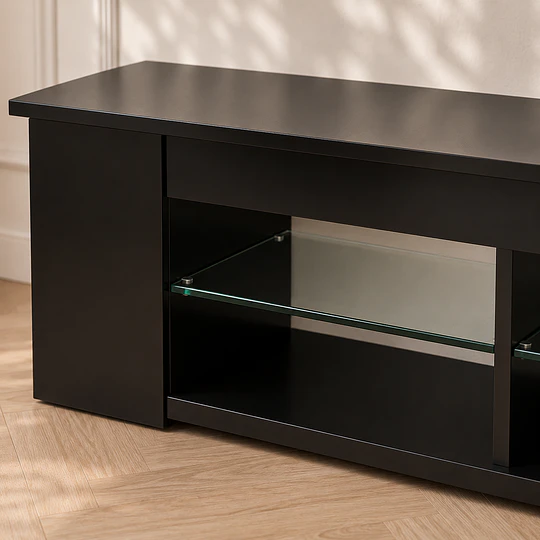 Rack TV LED Negro Moderno 135 cm Living Sala de Estar