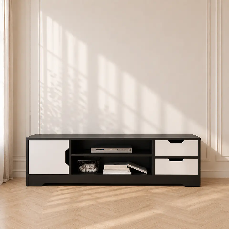 Rack Blanco con Negro 120cm- TV  Living dormitorio 1
