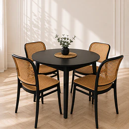 Comedor Mesa Vema Redondo Madera Black + 4 sillas lombardia polipropileno