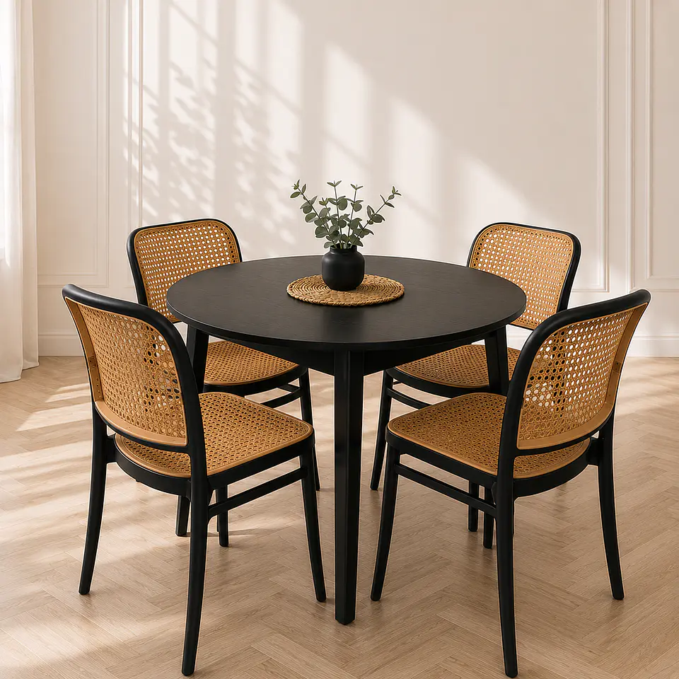 Comedor Mesa Vema Redondo Madera Black + 4 sillas lombardia polipropileno 1