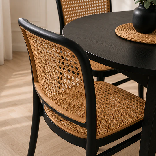 Comedor Mesa Vema Redondo Madera Black + 4 sillas lombardia polipropileno