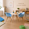 Mesa Kids Eames Blanca + 2 Butacas celestes Kids Jardín Infantil