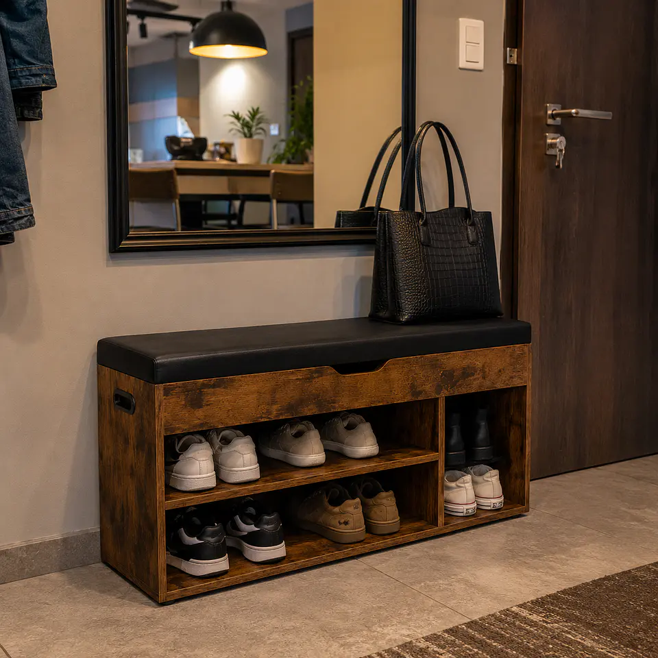 Banqueta Zapatero Gilard MDF Melamina Asiento Baúl -Recibidor Dormitorio multiuso 4