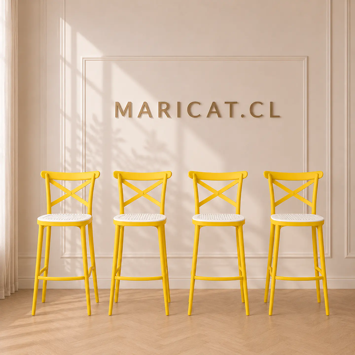 Pack 4 Taburete Bar Alto Danubio Polipropileno Amarillo- cocina restaurant terraza 1