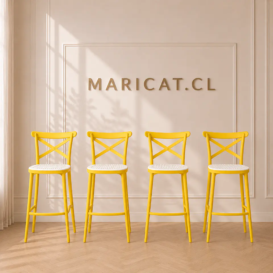 Pack 4 Taburete Bar Alto Danubio Polipropileno Amarillo- cocina restaurant terraza 1