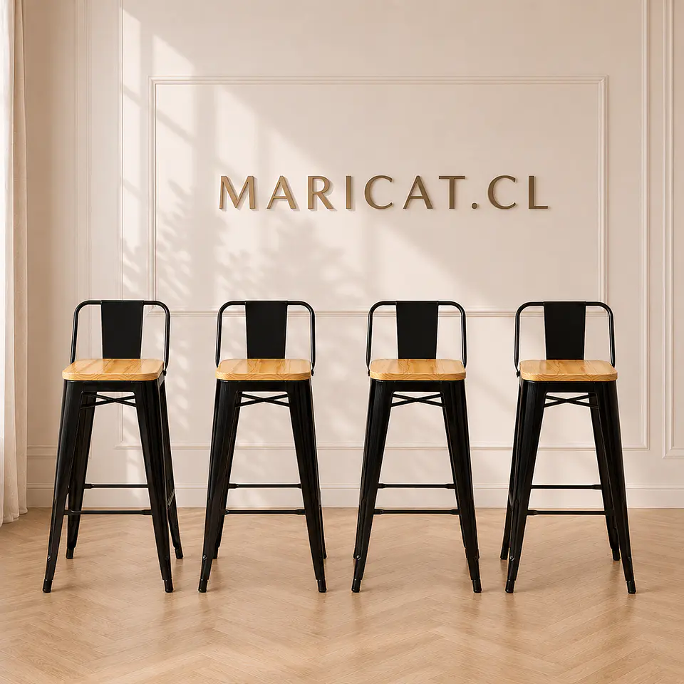 Pack 4 Taburete Bar Tolix metal Negro con Madera clara- cocina restaurant terraza eventos 1