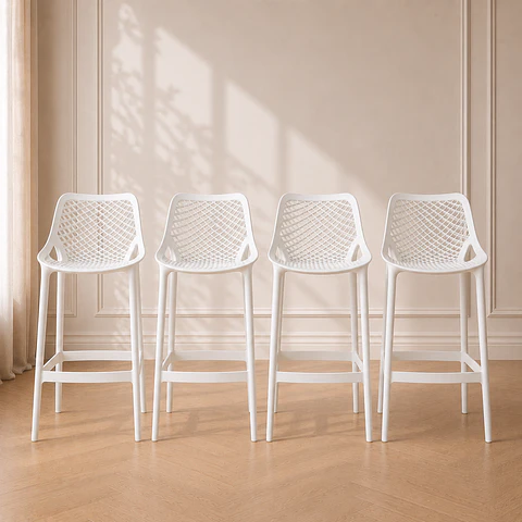 Pack 4 Taburete Bar Stool Polipropileno Blanco- cocina restaurant terraza 