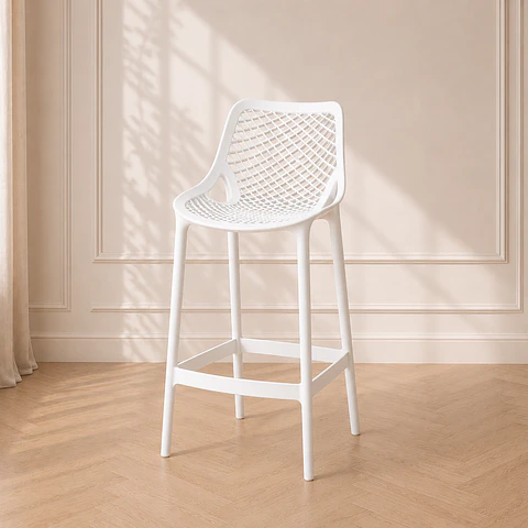 Pack 4 Taburete Bar Stool Polipropileno Blanco- cocina restaurant terraza 