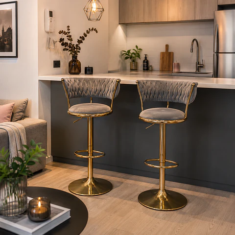 Taburete Bar Queen Regulable Gold Gris- cocina restaurant terraza 
