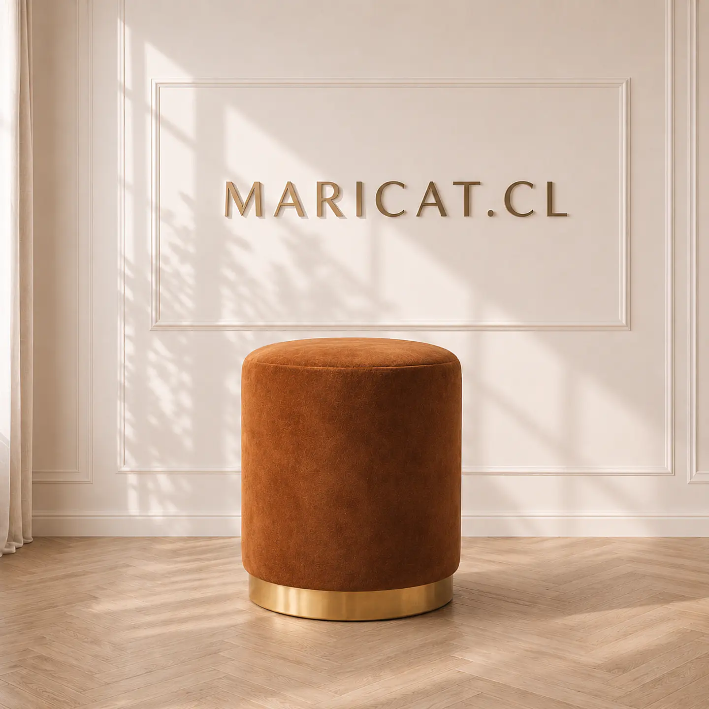 Puff Velvet con Base Dorada cafe terracota – Multifuncional 1