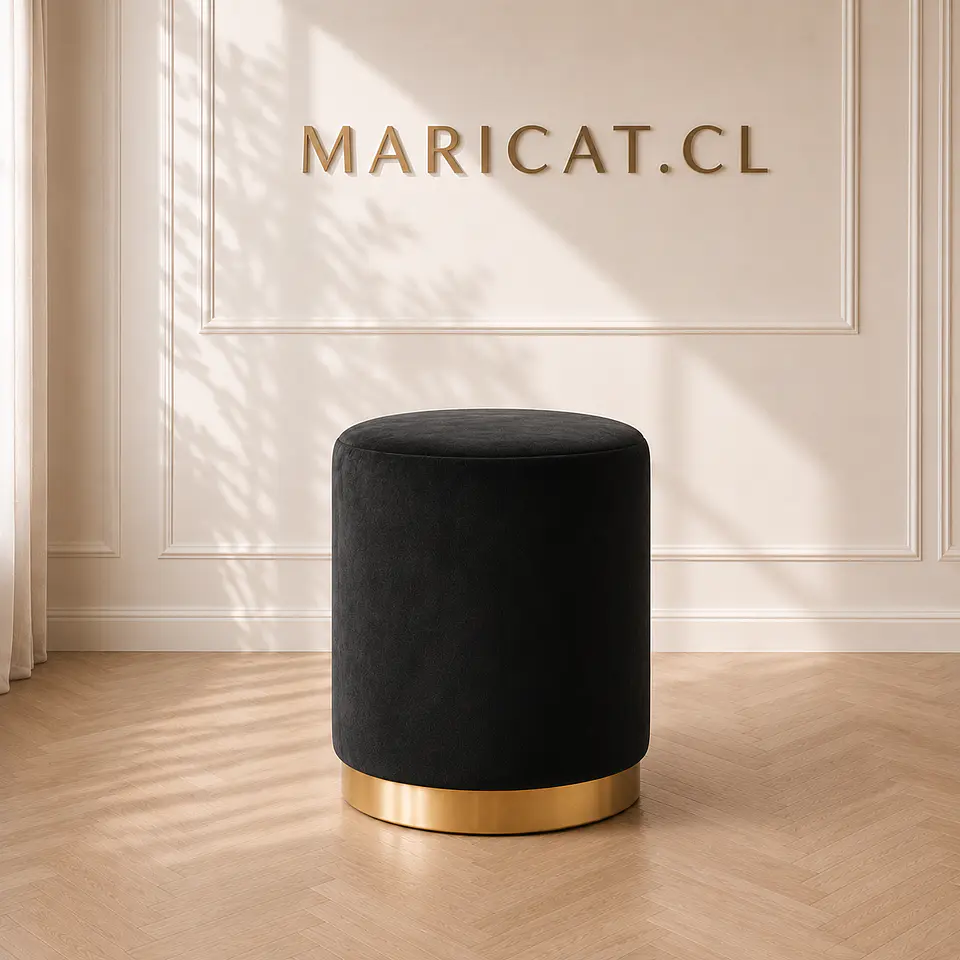 Puff Velvet con Base Dorada Negro – Multifuncional 1