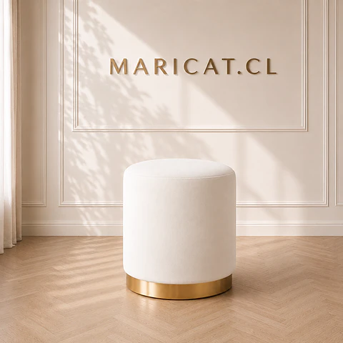 Puff Velvet con Base Dorada Blanco– Multifuncional