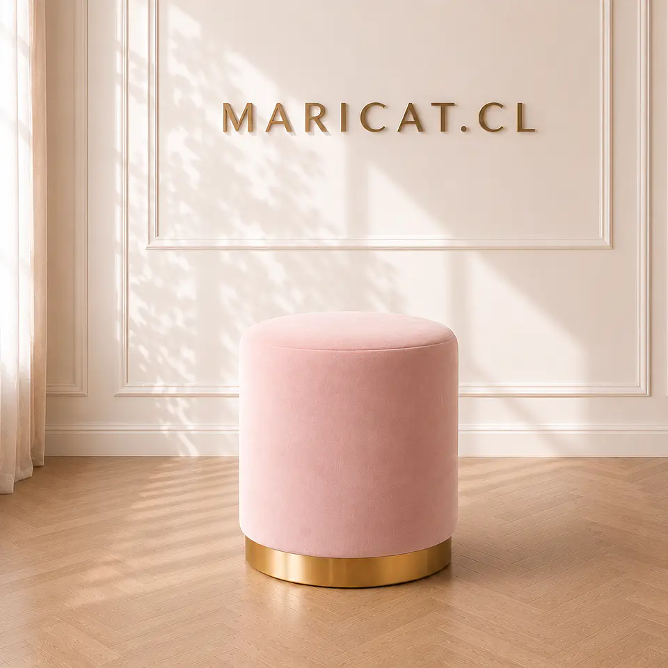 Puff Velvet con Base Dorada Rosa– Multifuncional 1