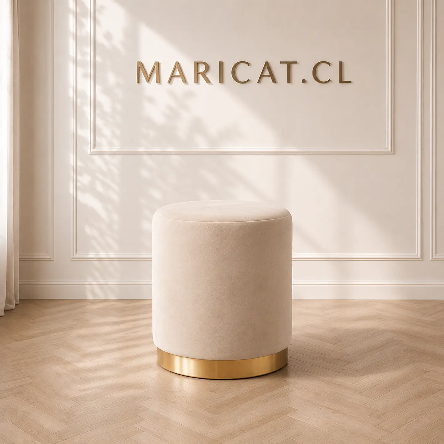 Puff pouf Velvet con Base Dorada Beige– Multifuncional decoracion 1