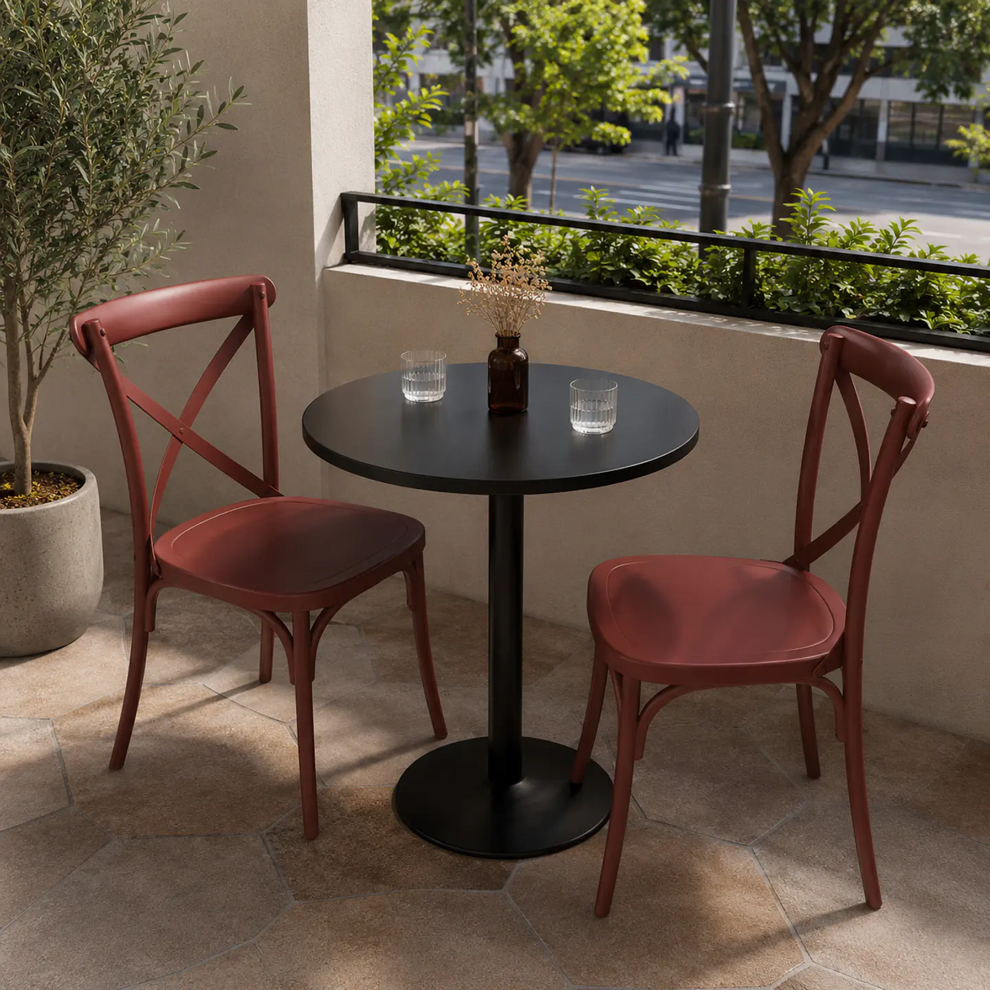 Silla Apilable Danubio Crossback Polipropileno Café- comedor terraza restaurante 2